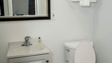 Shower, towels, soap, shampoo