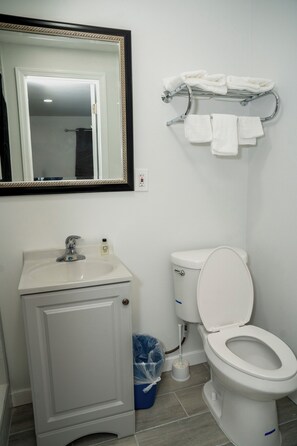 Shower, towels, soap, shampoo