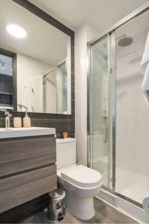 Standard Apartment, City View | Bathroom | Shower, hair dryer, towels, soap