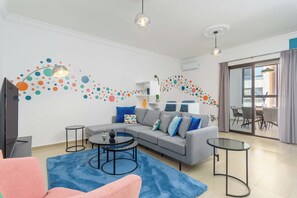 Apartment, 2 Bedrooms, Kitchen, City View | Living room | 50-inch Smart TV with cable channels, streaming services - Polka 2BR Apartment in Batroun (Batroun)