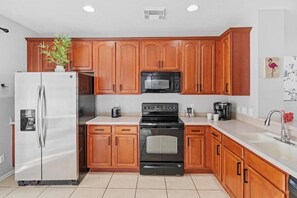 Fridge, microwave, oven, dishwasher