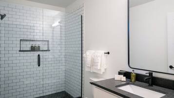Hair dryer, bathrobes, towels, soap