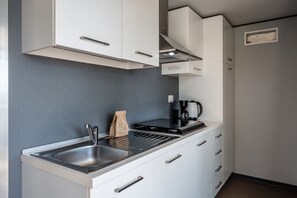 Fridge, stovetop, cookware/dishes/utensils