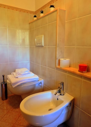 Bruser, hårtørrer, bidet, håndklæder