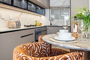 Fridge, microwave, oven, toaster