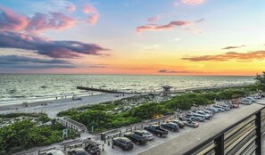 On the beach, sun loungers, beach towels