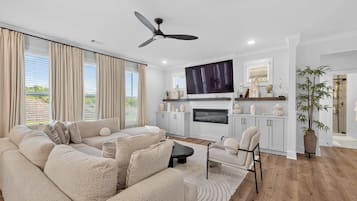 House, Multiple Beds, Patio, Garden View (Buford Beauty) | Living area | 55-inch flat-screen TV with digital channels, fireplace