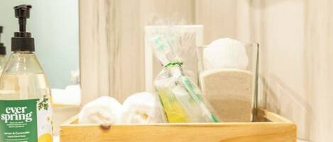 Towels, soap, toilet paper