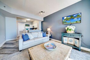 Condo, Multiple Beds, Balcony, Ocean View (Beach, Please!) | Living area | 42-inch flat-screen TV with digital channels