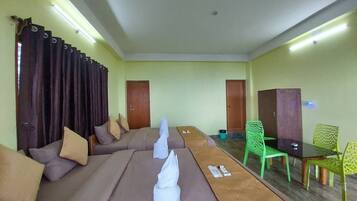 Family Room With Mountain View | Premium bedding, memory-foam beds, laptop workspace, soundproofing