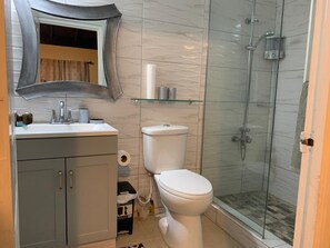Hair dryer, towels, toilet paper