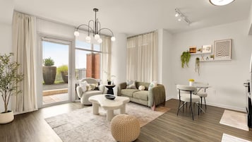 Luxury-Apartment, 2 Schlafzimmer, Haustiere gestattet, Stadtblick | Wohnbereich