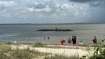 Plage, chaises longues, serviettes de plage