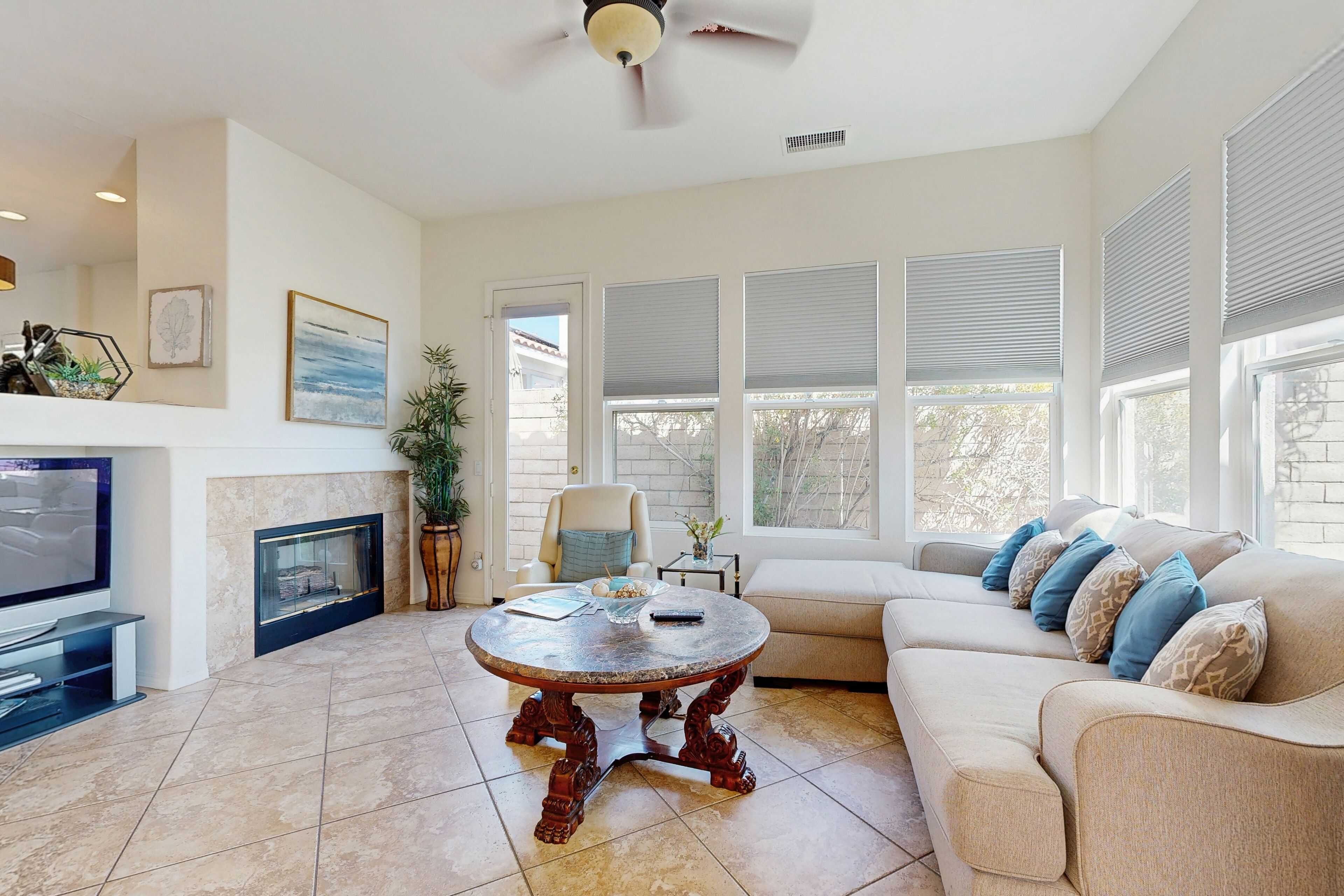 تلفزيون، مدفأة، مشغل دي في دي