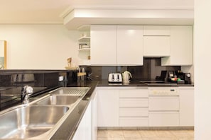 Oven, stovetop, dishwasher, coffee/tea maker