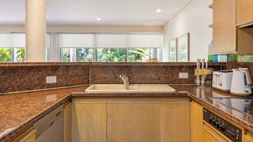 Oven, stovetop, dishwasher, coffee/tea maker
