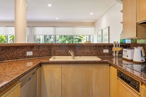 Oven, stovetop, dishwasher, coffee/tea maker