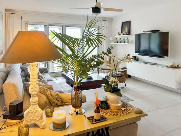 Smart TV, books, stereo