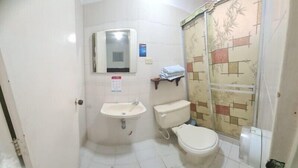 Een kleine badkamer met een wastafel, toilet en douche.