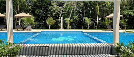 3 outdoor pools, open 7:00 AM to 9:00 PM, free cabanas, pool umbrellas