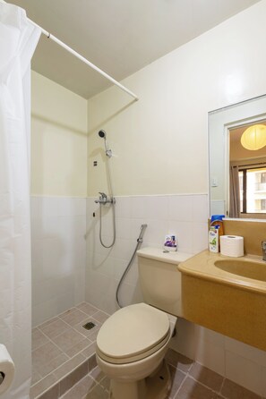 Shower, bidet, towels, soap