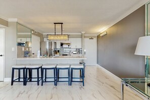 Fridge, microwave, oven, stovetop - Stunning beachfront condo in The San Luis Resort with spa & pool - steps to sand (Galveston)