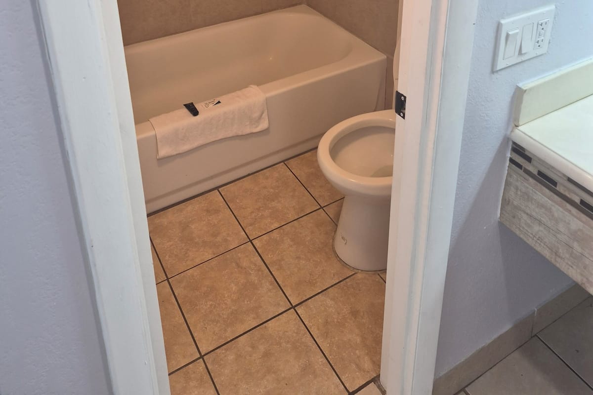 Badkar/dusch, handdukar, tvål och toalettpapper