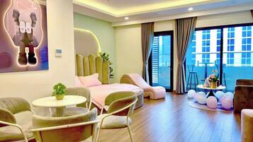 Flat-screen TV, books