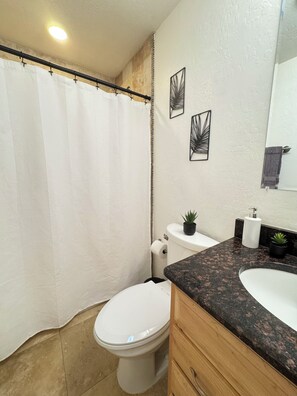 Regadera, secadora de cabello, toallas, jabón 