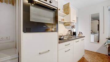 Fridge, dishwasher, cookware/dishes/utensils, spices