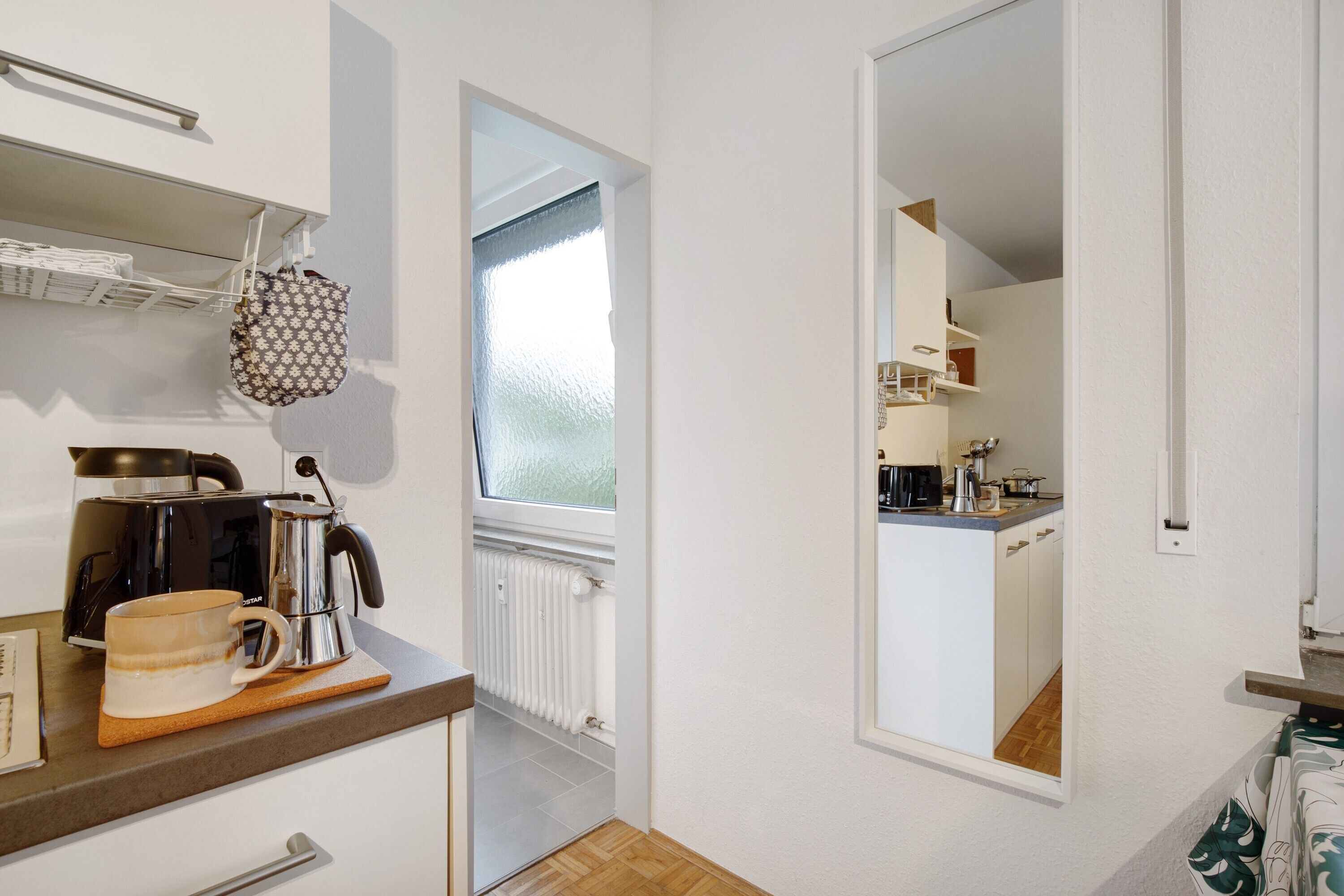 Fridge, dishwasher, cookware/dishes/utensils, spices