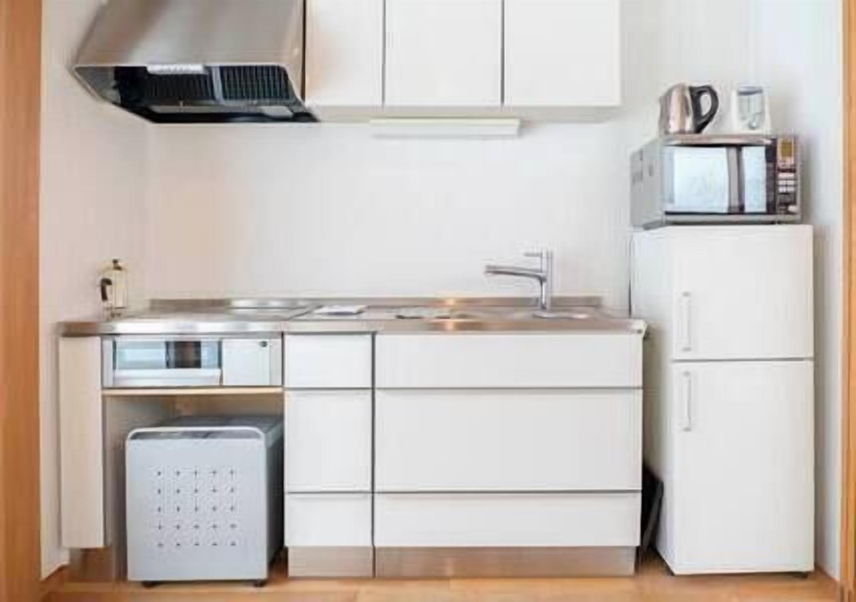 Fridge, microwave, toaster, blender