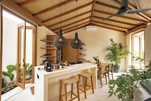Deluxe Villa, Patio, Pool View | Private kitchen