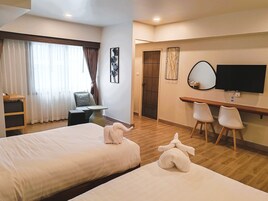 Superior Twin Room, City View | In-room safe, desk, laptop workspace, blackout drapes