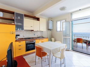 Fridge, microwave, oven, cookware/dishes/utensils