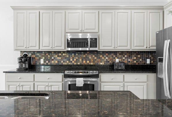 Fridge, microwave, oven, dishwasher