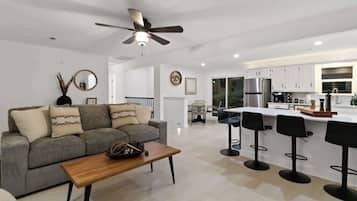 TV, fireplace, table football