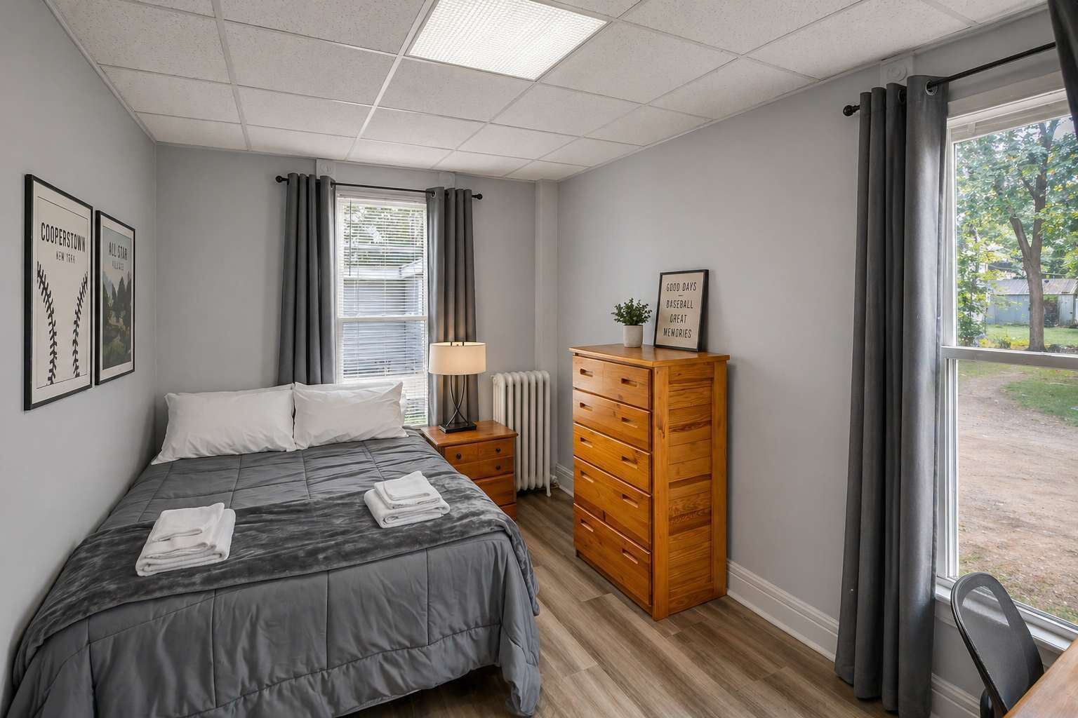 1 bedroom, desk, iron/ironing board, travel crib