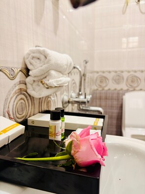 Phòng đôi Tiêu chuẩn, quang cảnh vườn | Phòng tắm | Đồ dùng nhà tắm miễn phí, khăn tắm, xà phòng, dầu gội