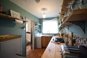 Fridge, microwave, oven, stovetop - Stylish 1-Bed Retreat with Garden & Rustic Kitchen (Greater Manchester)