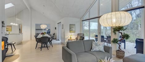 TV, fireplace, video game console, table football