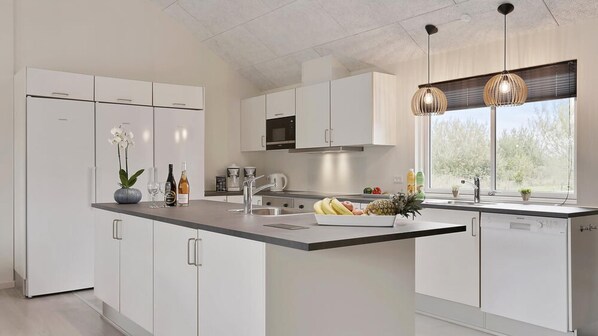 Fridge, oven, stovetop, coffee/tea maker