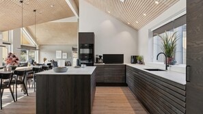 Fridge, oven, stovetop, coffee/tea maker