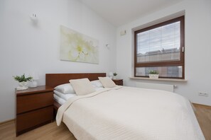 1 bedroom, desk, iron/ironing board, travel cot