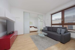 1 bedroom, desk, iron/ironing board, travel cot