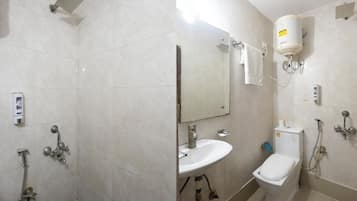 Shower, free toiletries, hair dryer, towels