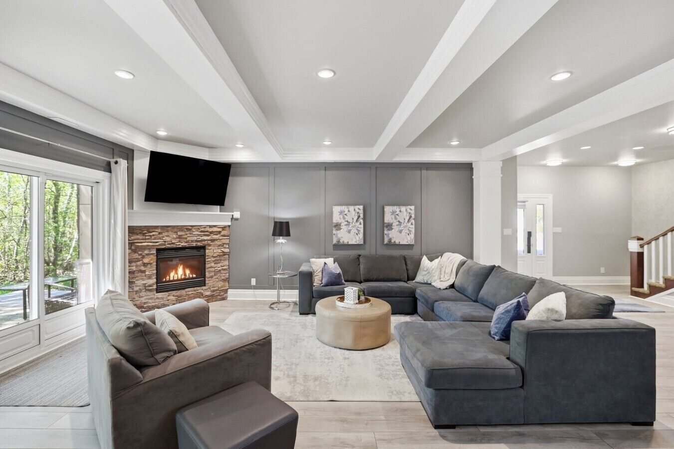 TV, fireplace