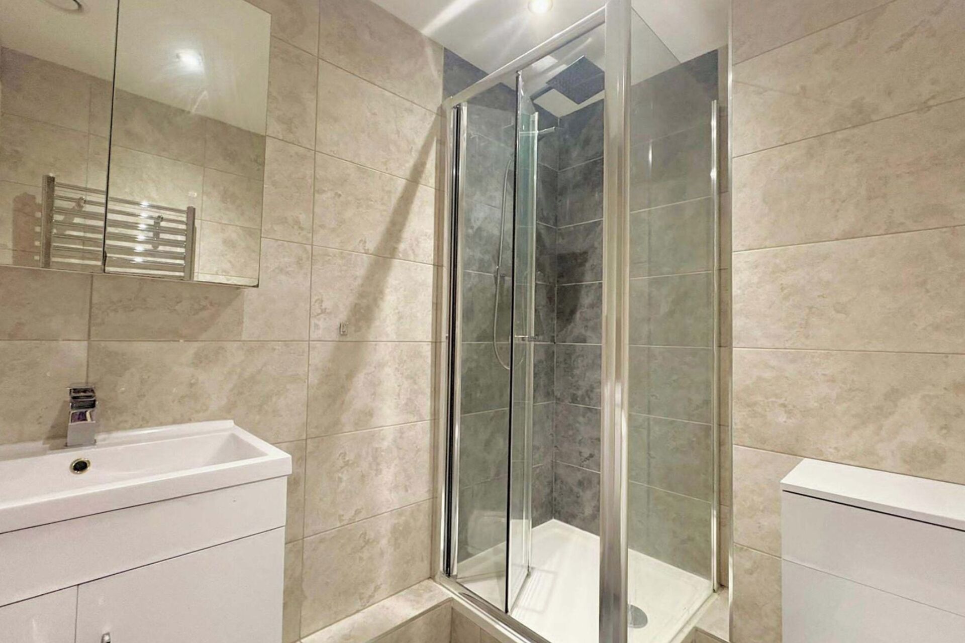 Shower, free toiletries, towels, toilet paper