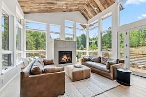 TV, fireplace