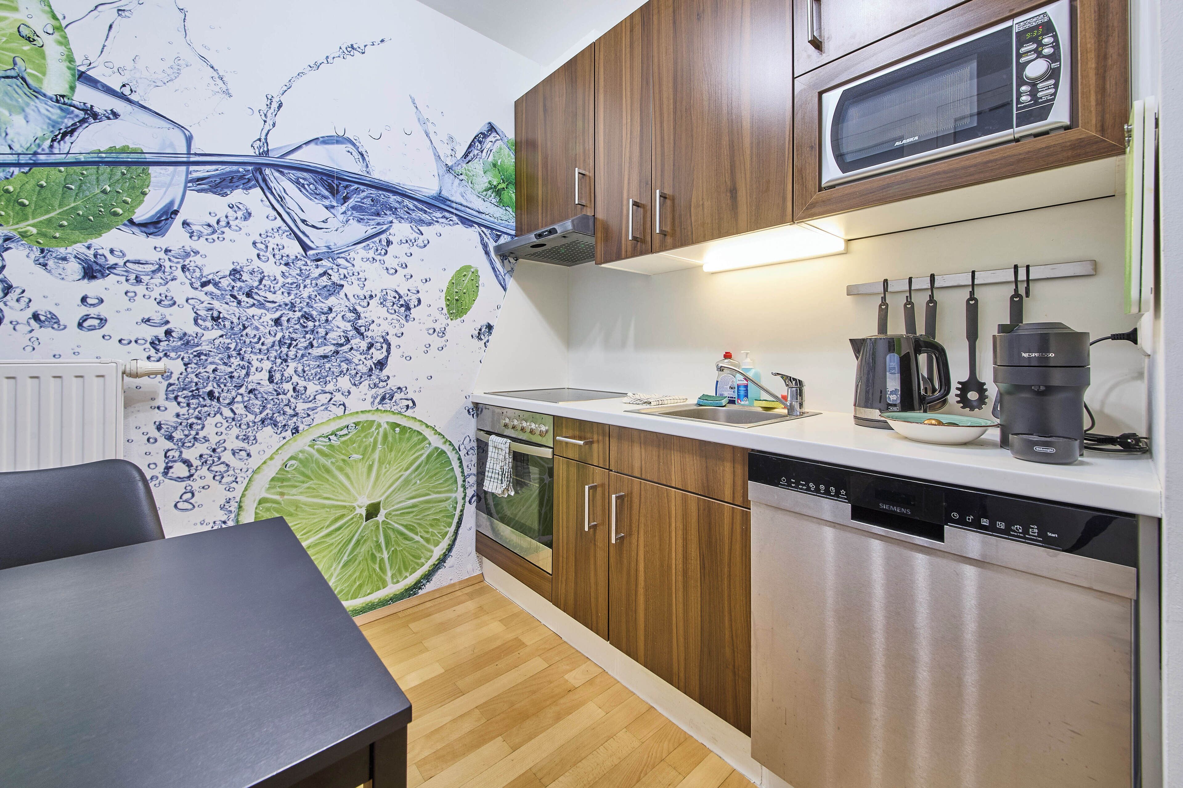 Basic Apartment, 2 Bedrooms, Balcony, Garden View | Private kitchen | Coffee/tea maker, electric kettle, toaster